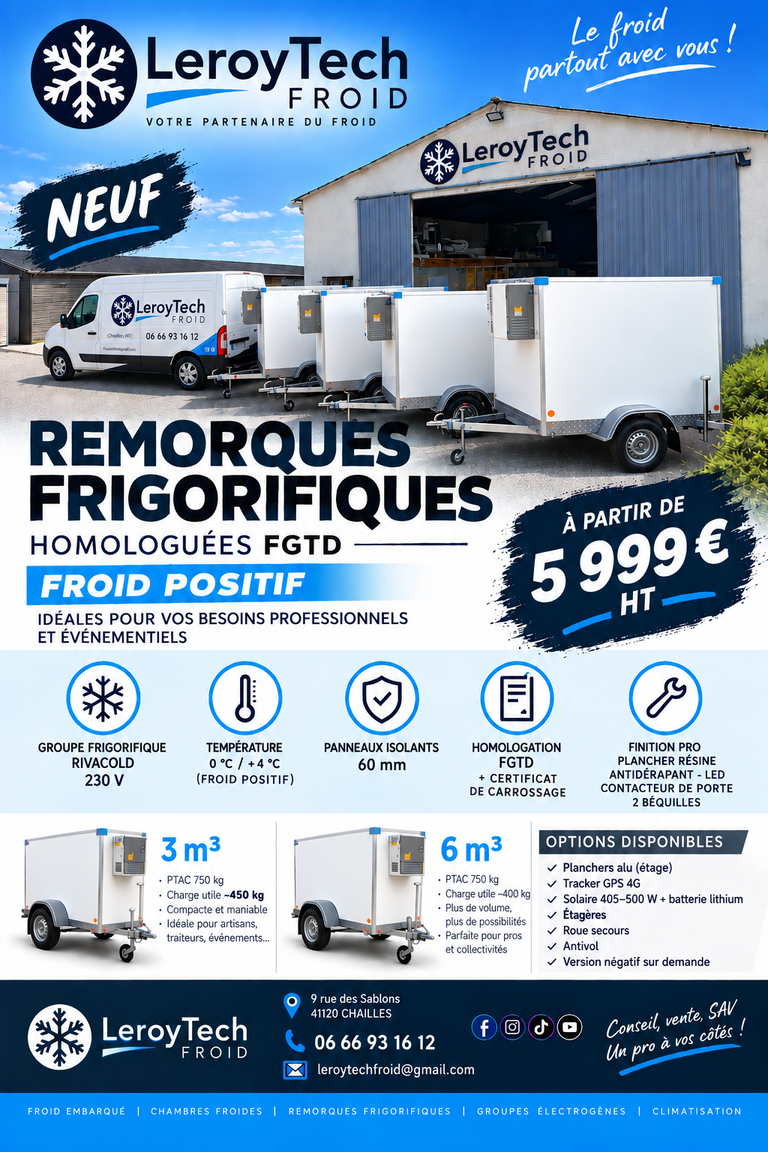 Remorque frigorifique 3m3
